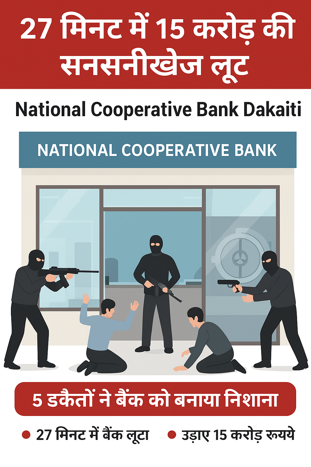 27 मिनट में 15 करोड़ की सनसनीखेज लूट: National Cooperative Bank Dakaiti ने शहर में मचाया हड़कंप